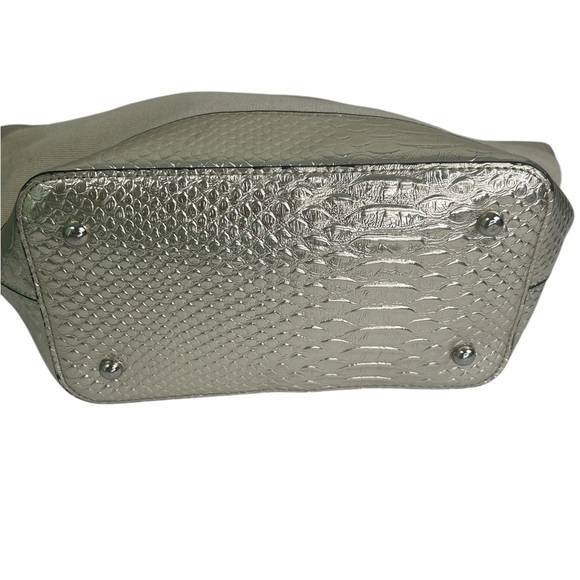 London Fog Gold Metallic Linen Snakeskin Tote Large Bag Purse Preppy Chic Summer - Picture 6 of 14